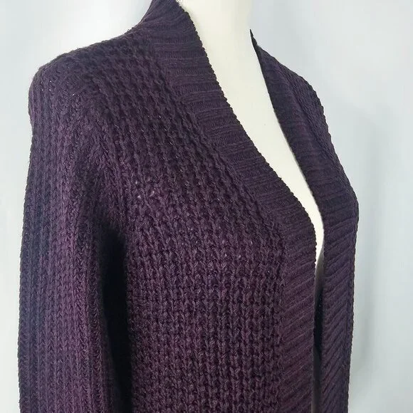 RD Style Women's Purple Open Knit Long Sleeve Cardigan With Pockets Size XSP - Picture 6 of 15